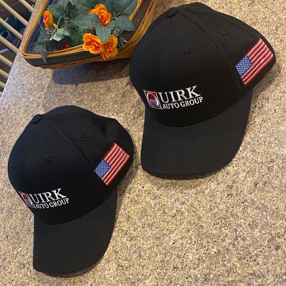 Two Quirk Auto Group Black Flag Hats OSFM Ball Caps